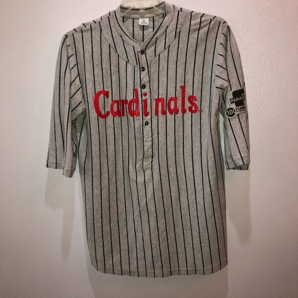 St Louis Cardinals Size XL Gray Striped Retro Jersey Baseball Henley Shirt - Picture 4 of 9